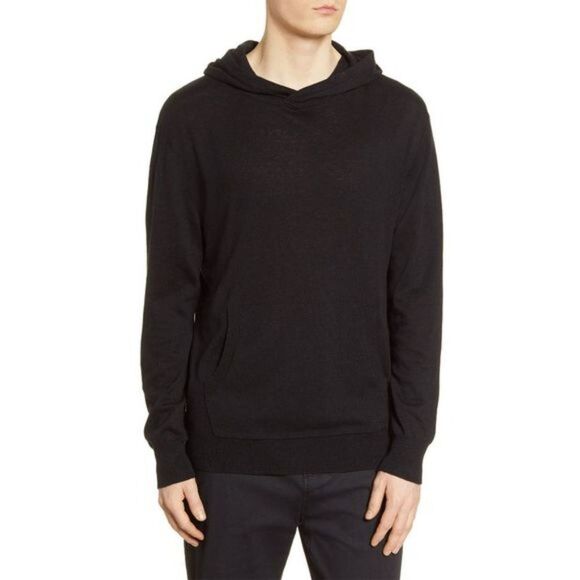 BLDWN Mens Luis Linen Blend Knit Hoodie Sweater Kangaroo Pocket Black Large - Picture 1 of 13